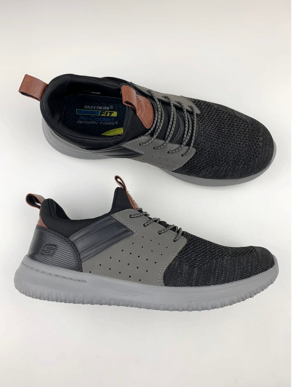 Skechers Delson 3.0 Slip On Sneakers Black Grey Comfort Shoes Casual Men's 9.5